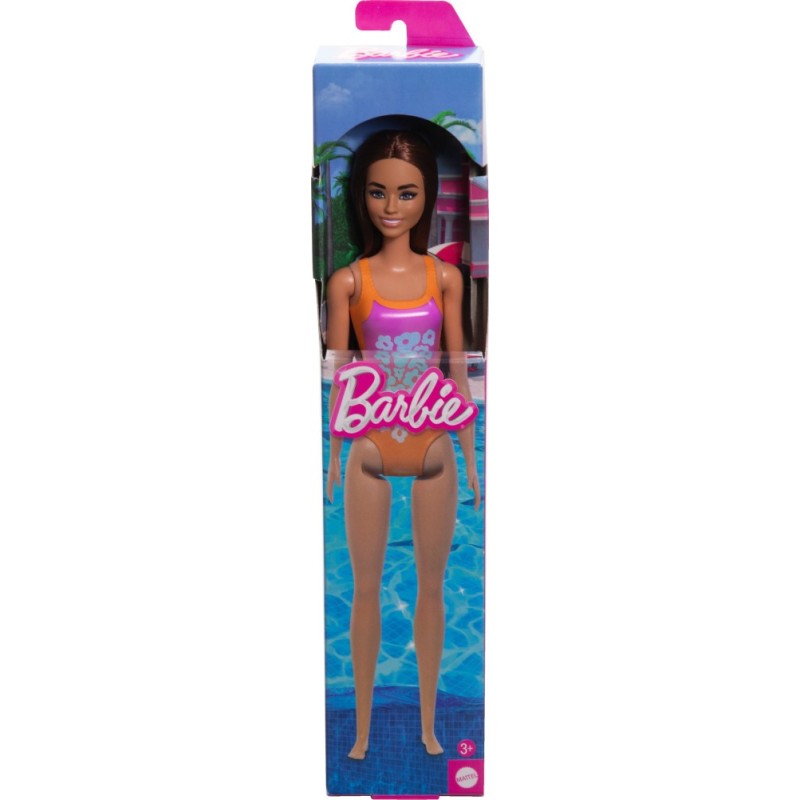 BARBIE BEACH LIGHT BROWN HAIR WEARING TROPICAL PINK   ORANGE SWIMSUIT ΚΟΥΚΛΑ - HXX50