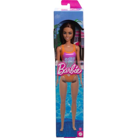 BARBIE BEACH LIGHT BROWN HAIR WEARING TROPICAL PINK   ORANGE SWIMSUIT ΚΟΥΚΛΑ - HXX50