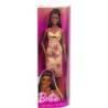 BARBIE FASHIONISTAS - CHECKERED FLOWER MIDI DRESS, BLACK HAIR - HYT91